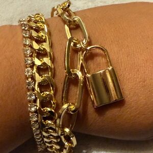 Gold Chain Bracelet with Padlock Charm